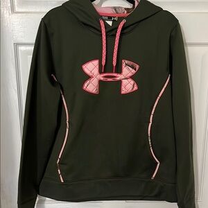 Under Armour Dark GreenHoodie with Pink Cameo Details